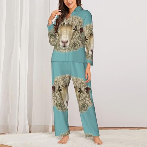 Ensemble de pyjama rétro EdWal pour femme à imprimé mouton - 3