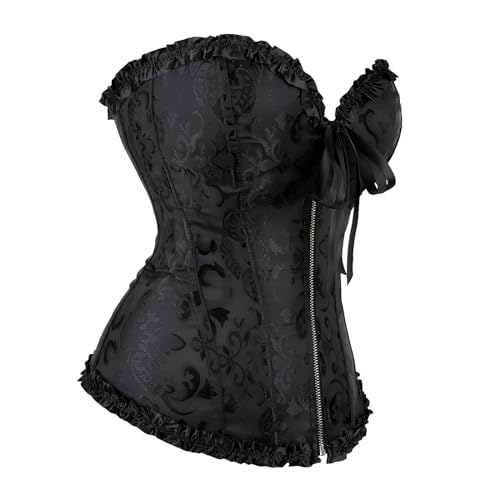 Corpete Corset Corselet Cinta Espartilho Modela Cintura Valoriza Busto Floral Zíper Preto M661