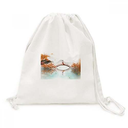 Sac à dos à cordon style chinois automne en toile pour vos sorties