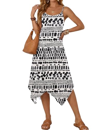 Image of AUSELILY Women's Summer Dresses 2026 Casual Sleeveless Spaghetti Strap Sundress Asymmetrical Midi Dress with Pockets