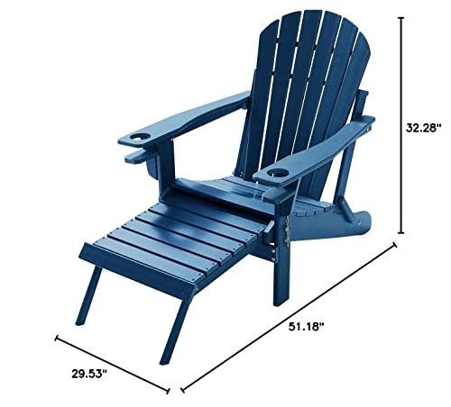 Rio Acepro All- Weather Outdoor Folding Adirondack Ottoman Classic Lounge Chair Water Resistant Slatted Design With Footrest Chaises Longues, Blue #TOP7