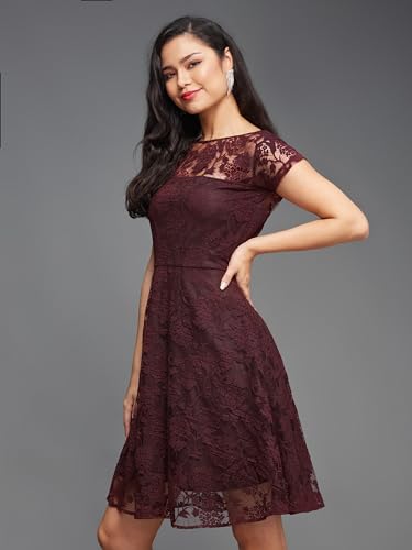 Image of Miss Chase Women's Round Neck Sleeveless Polyester Ruffled Knee- Length Dress