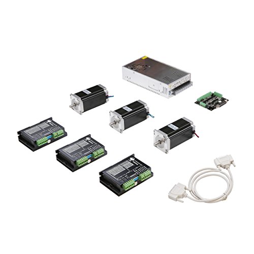 3Axis Nema 23 Stepper Motor + Stepper Motor Diver 3A 24-50VDC Peak +350W Power Supply36VDC/9.7A with 1 Breakout Board and Parallel Cable for Professional 3D Printer