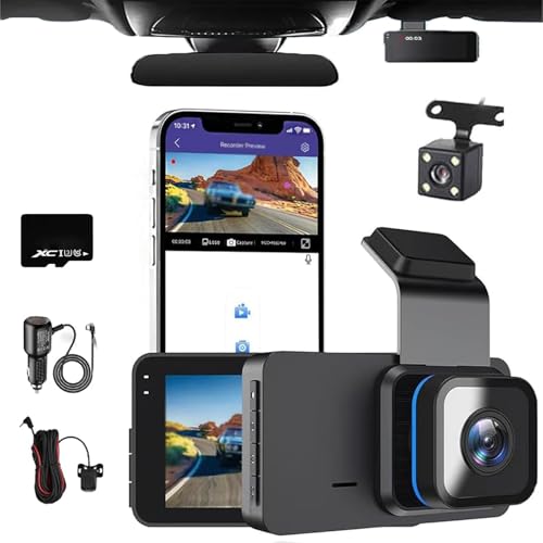 Biteblom Dashcam, HD Dash Cam with Wifi GPS, Dash Cam Front and Rear for Cars, 360 Wireless 4k Car Camera...
