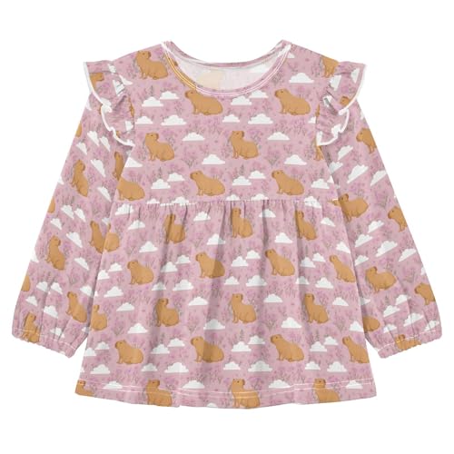 Capybaras Flowers Cloud Girls Shirts Cotton Long Sleeve Ruffle Toddler Tee Tops