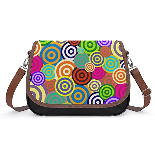 LafalPer Women's Crossbody Bags Leather Satchel Printed Casual Shoulder Messenger Bags Colorful Circle