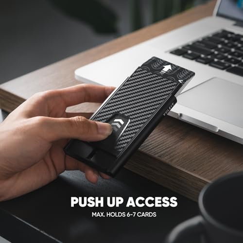 Image of VULKIT Credit Card Holder RFID Blocking with Money Clip, Slim Aluminum POP UP Wallet for Men, Carbon Black