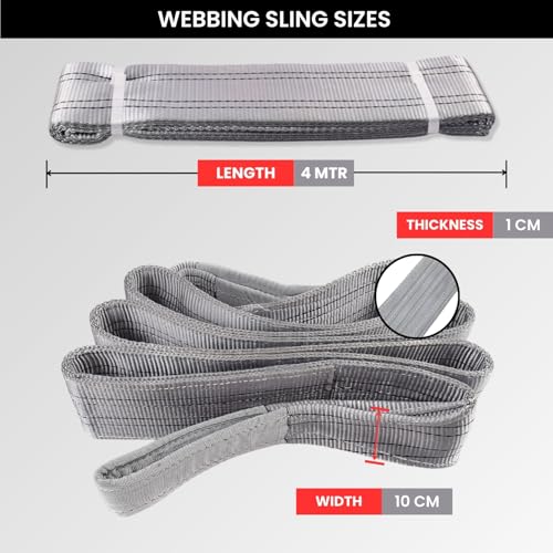 Image of Heavy Duty Polyester Sling Belt (Pack of 2) | Reinforced Webbing Belt for Industrial, Construction & Handling Work Grey (4 Ton 4 Mtr)