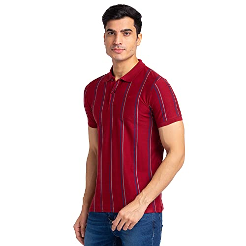 Image of Raymond Men Cotton Striped Regular Fit T-Shirt