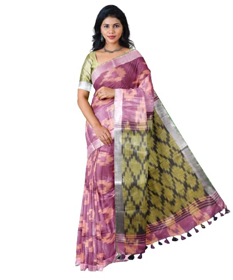 Silk Zone Bhagalpur Handloom Women's Bhagalpuri Pure Cotton Ikkat Handmade Design Saree With Blouse Color Slight Pallu Simple & Sober Free Size 5.5 Meter 80 Cm Blouse-image-13