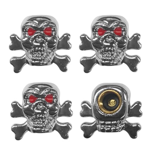 YoRise 4PCS Funny Skull Style Tire Valve Stem Caps, Universal Leakproof Auto Tires Valve Cover with Rubber O-Ring, Dustproof Vehicle Tire Air Cap Protection Accessories for Car Truck (Silver)