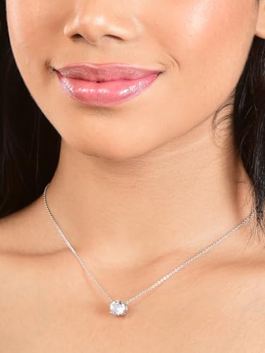 Image of Nilu's Collection Rose Gold Plated Solitaire Pendant Necklace with Round Cut American Diamond For Women And Girls | Anti-Tarnish | Anti-Allergy |Office Wear | Gifting