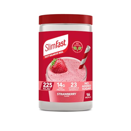 SlimFast Meal Replacement Shake Weight Loss & Balanced Diet, Vitamins and Minerals, Low Calorie, High Protein, Strawberry Flavour, 16 servings, 584 g, Packaging May Vary