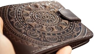 Brown leather wallet with Sun, Boho wallet, wallet with Ornament, Hand-carved, Hand painted, Personalized wallet, Handmade wallet, Leather Carving Wallet, carving wallet, 3D Genuine Leather Wallet