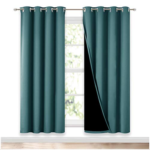 Image of NICETOWN Full Shade Curtain Panels, Pair of Energy Smart & Noise Blocking Out Blackout Drapes for Apartment Window, Thermal Insulated Guest Room Lined Window Dressing(Sea Teal, 52 x 72 inch)