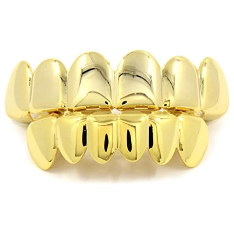 FunPRT 24K Gold Plated Grillz for Mouth Top Bottom Hip Hop Teeth Cover