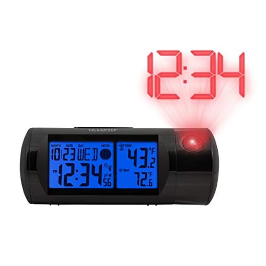 La Crosse Technology 616-143 Projection Alarm Clock with Backlight with in/Out Temp, Black