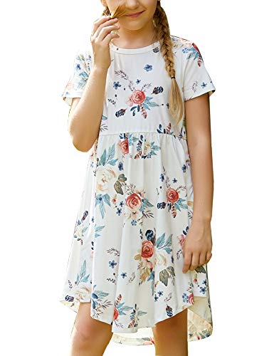 Arshiner Girls Clothes Floral Casual Dress Short Sleeve Summer Sundress Twirl Boho Dresses 8-9 Years