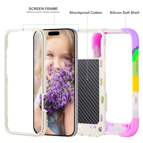 Image of MARKILL Compatible with iPhone with Built-in 360Rotating Ring Stand, Military Grade Drop Protection Full Body Rugged Heavy Duty Case Durable Cover (Rainbow White, iPhone 17 Pro Max)