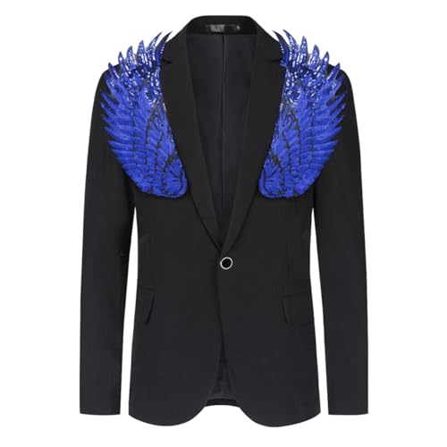 Allthemen Herren Sakko mit Pailletten Smokingjacke Glitzer Bunte Blazer für Party Abschlussball Blau XXL