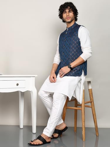 Image of Amazon Brand - Tavasya Mens Diamond Motif Pattern Nehru Jacket | Traditional | Festive & Ethnic Wear | Modi Waist Coat | Regular Fit
