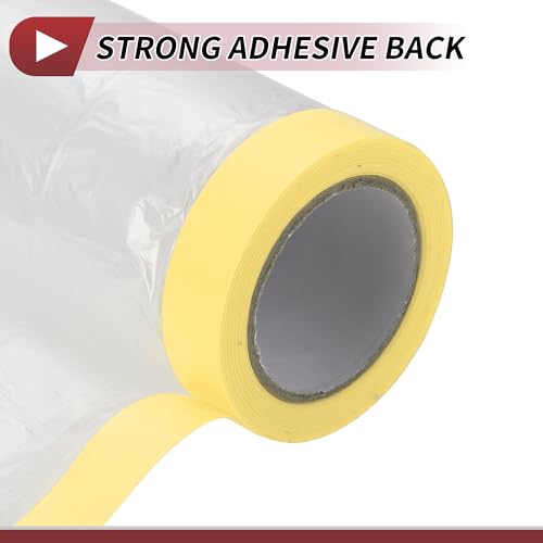 Image of 1 Pcs for Wall Covering Frames Cars Auto Body Paint Supplies Pre-Taped Masking Film Plastic Cover 1000x240cm / 32.81ftx94.49 inch Light Yellow White