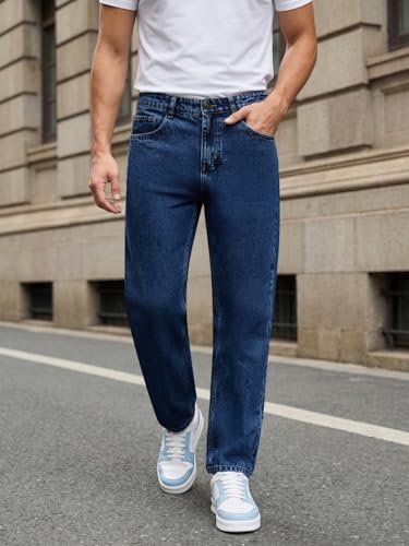 Image of Urbano Fashion Men's Relaxed Fit Washed Denim Jeans Non-Stretchable