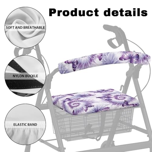 Image of Batik Butterfly Accessories for Rollator Walkers Pattern Soft Rollator Walker Seat and Backrest Covers Easy to Install Walkers Seat Covers for Seniors Women Men