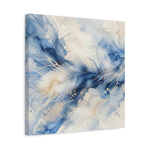 Tableau plume bleue et or pour habiller un mur vide de salon