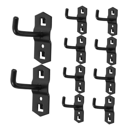 SOPOTUTU Ganchos para Tableros Perforados de Pared, 10 Piezas, Gancho Resistente de Acero Reforzado 6 Mm, Compatible Tablero Cuadrado Negro 5 Cm, Soportes de Exhibición y Almacenamiento Industrial