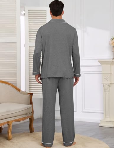 Image of Veseacky Mens 100% Cotton Pajamas Set Long Sleeve Button Down Sleepwear Soft Loungewear Pjs with Pockets