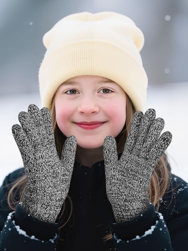 Image of Cooraby 3 Pairs Kid's Winter Gloves Thick Warm Knitted Gloves Children Cold Weather Gloves