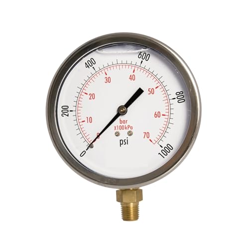 Manomètre de pression d'huile 1/4 NPT cadran 4 pouces inox 0-1000 PSI