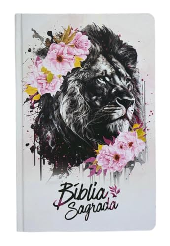 Bíblia Leão Flores Rosa Arc Letra Gigante Capa Dura C/ Harpa E Índice Floral Feminina Para Mulher