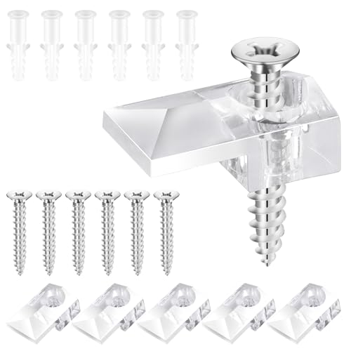 Mirror Holder Clips - 30 Sets of Mirror Mounting Hardware with Screw for Fixing Mirror Cabinet Box Door Clear Plastic Mirror Hanging Hardware