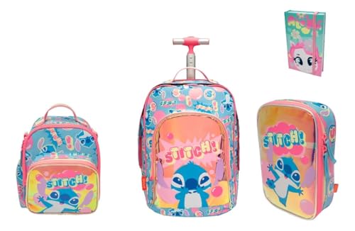 Kit Mochila Grande Holográfica Rodinha Lilo E Stitch Puket