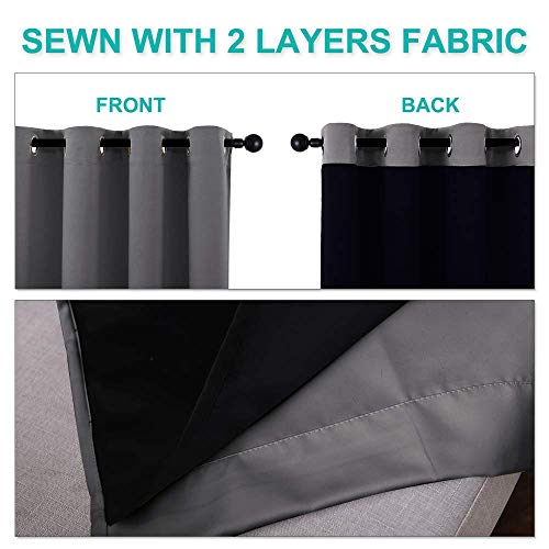 Image of NICETOWN 100% Blackout Short Curtains with Black Liners, 2 Panels, 37 inch W by 40 inch L, Grey, Solid Thermal Insulated Full Blackout 2-Layer Lined Drapes, Energy Efficiency Window Draperies for Bedroom
