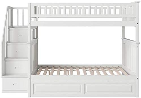 Vista 4 de Atlantic Furniture Columbia cama tipo litera con escalera y cama nido, Madera, Blanco
