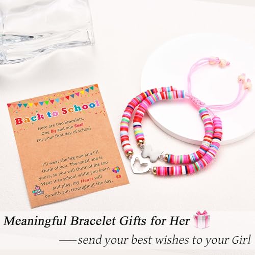 Image of First Day of School Kindergarten Preschool Gifts, Mom and Daughter Matching Bracelets Set, Back to School Gifts for Girls Daughter