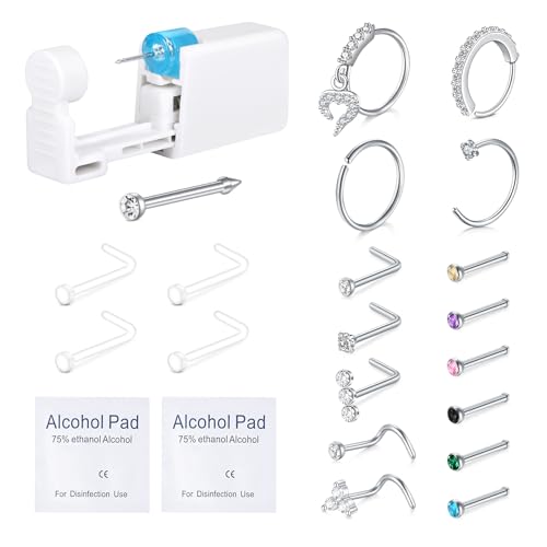 QWALIT Nose Ring Piercing Kit - Self Piercing at Home Kit with Disposable Nose Ring Gun