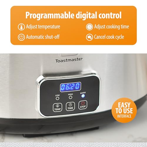 Toastmaster Slow Cooker with Locking Lid by Select Brands - Digital - Cooks Roast, Chili & More - Dishwasher-Safe Stoneware Insert - Slow Cooker for Kitchen Appliances - 7 Quarts - Thumbnail 5