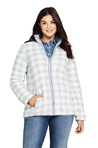 Lands' End Womens Cozy Sherpa Fleece Jacket Pale Platinum Buffalo Check Plus 3X