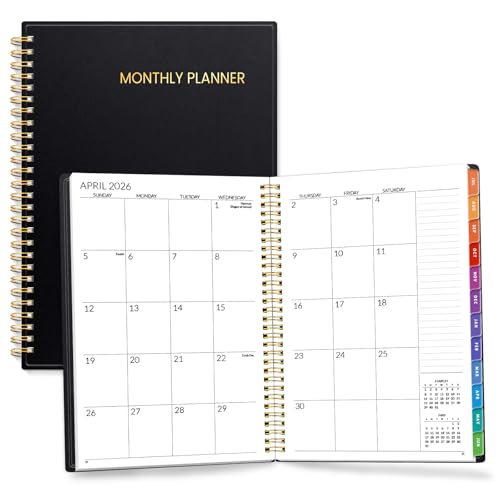 SUNEE Monthly Planner 2026-2027 - 18 Months Calendar Planner from Jul 2026 to Dec 2027 7x10 Yearly Planner with Tabs Spiral Binding Organizer for School Office Home Black