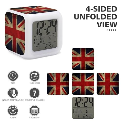 Reloj despertador con bandera británica para decorar dormitorios juveniles con luz nocturna 4