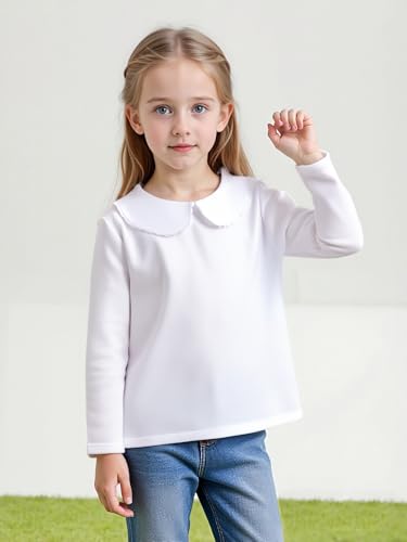 Image of LYSMuch Toddler Girl Long Sleeve Peter Pan Collar Top | button down collar, is machine washable and wrinkle resistant, perfect for photo shoots and back to school season.