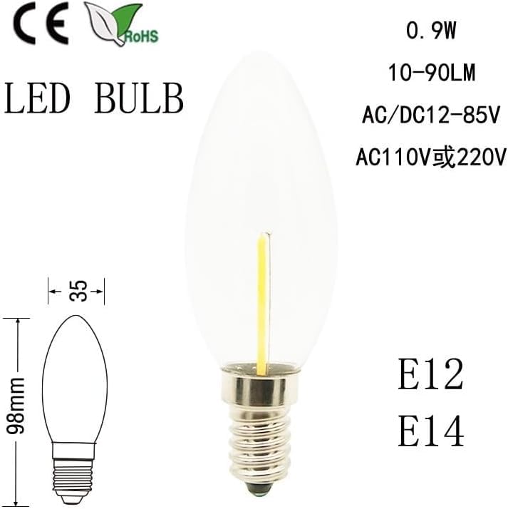 50 Piezas/Lote C35 E14 Bombilla Led De Filamento, Fuente De Luz De Cristal, Lámpara Vintage, Bombilla Led, 2200k Yellow, 110V E14 1W