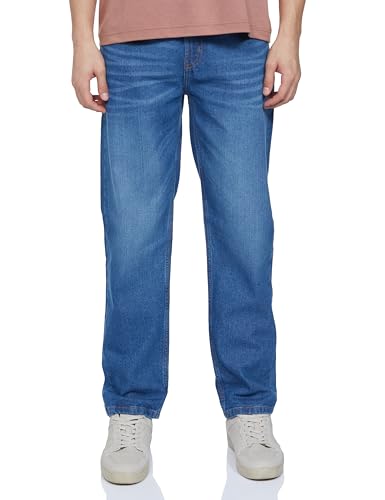 BENE KLEED Men Straight Fit Faded Jeans (BOMDT138I-FW0003-W130_Mid Blue_30)