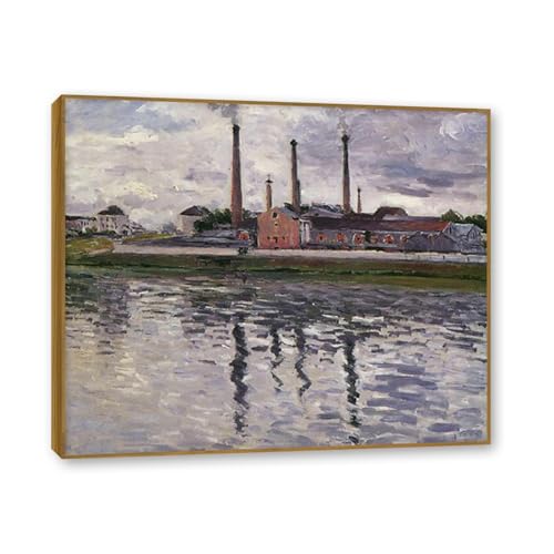 Paysage peinture affiche pour salon : tableau impressionniste 30x36cm cadre teck