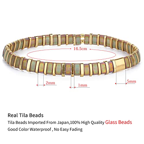 Image of KELITCH Women Stretch Bracelets Pearl Charms Tila Shell Beaded Friendship Bracelet
