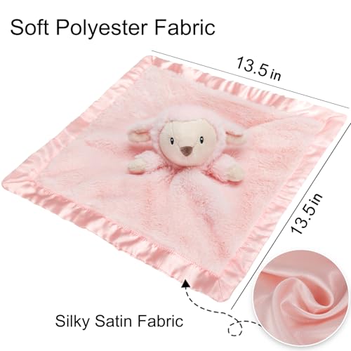Image of Lamb Security Blanket for Babies, Super Soft Fluffy Snuggle Toy for Newborn Boys and Girls, Stuffed Animal, Pink 13.5 Inch